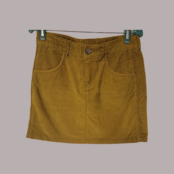 Athleta 6 Kaleidoscope Corduroy Skirt Old Gold Pockets‎ Back Slit - Picture 1 of 6